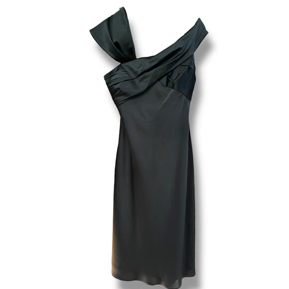 Lauren Ralph Lauren Satin Slip Cocktail Dress, Asymmetric Shoulder | 6 Black NWT - Picture 11 of 16